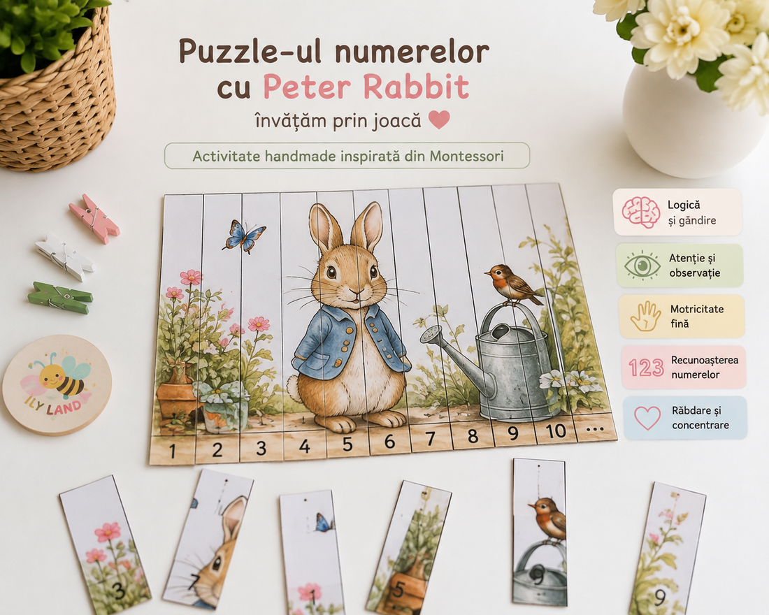 Puzzle-ul numerelor cu Peter Rabbit – învățăm prin joacă