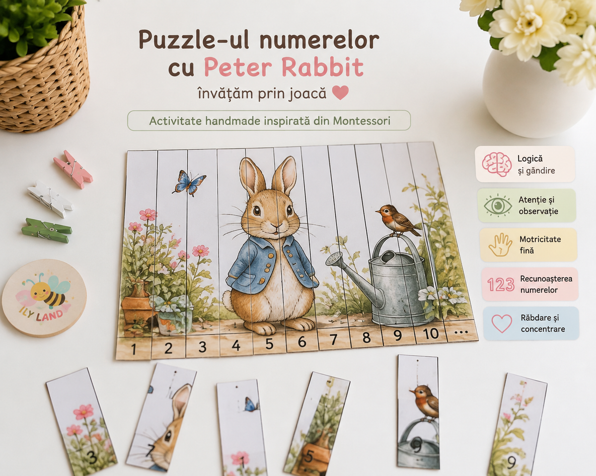 Puzzle-ul numerelor cu Peter Rabbit – învățăm prin joacă